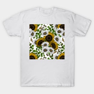 Sunflowers and daisies, summer garden 3 T-Shirt
